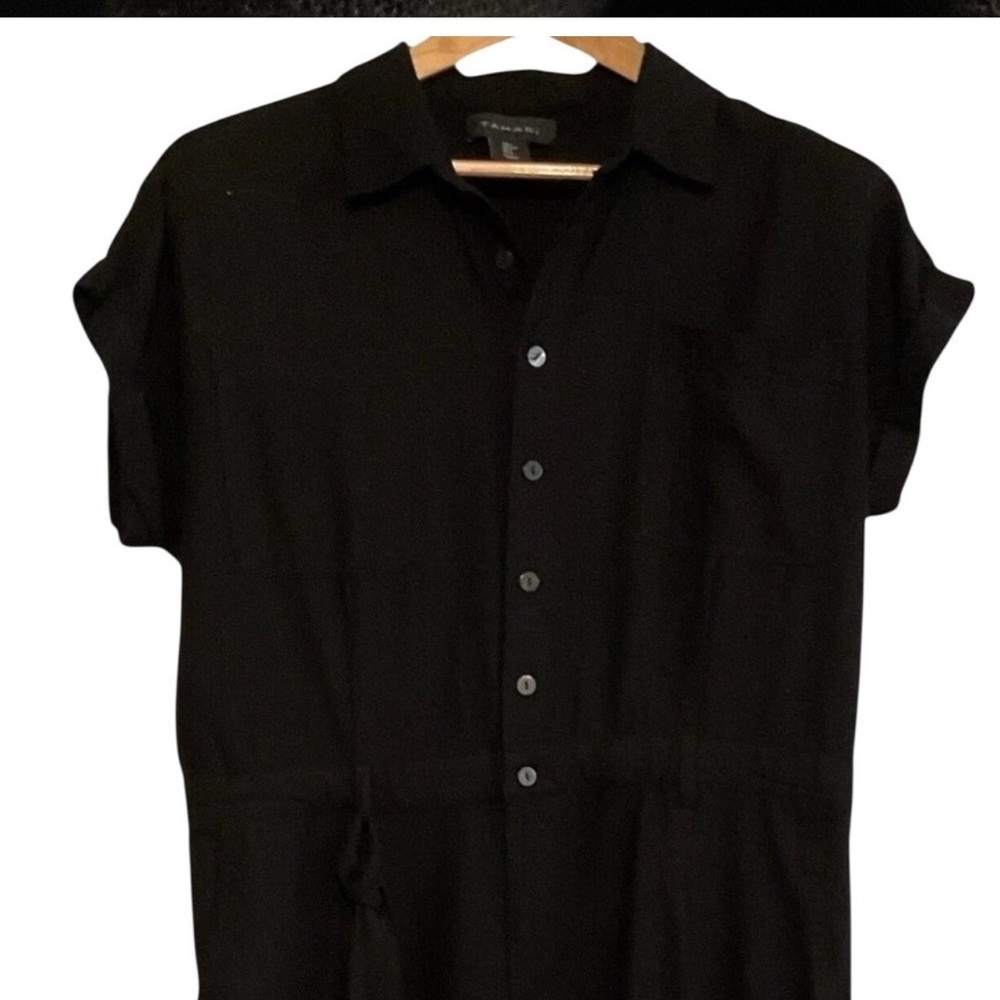 Tahari Womens Black Linen Blend Button Front Wide Leg Jumpsuit Size S Belted - Picture 4 of 7
